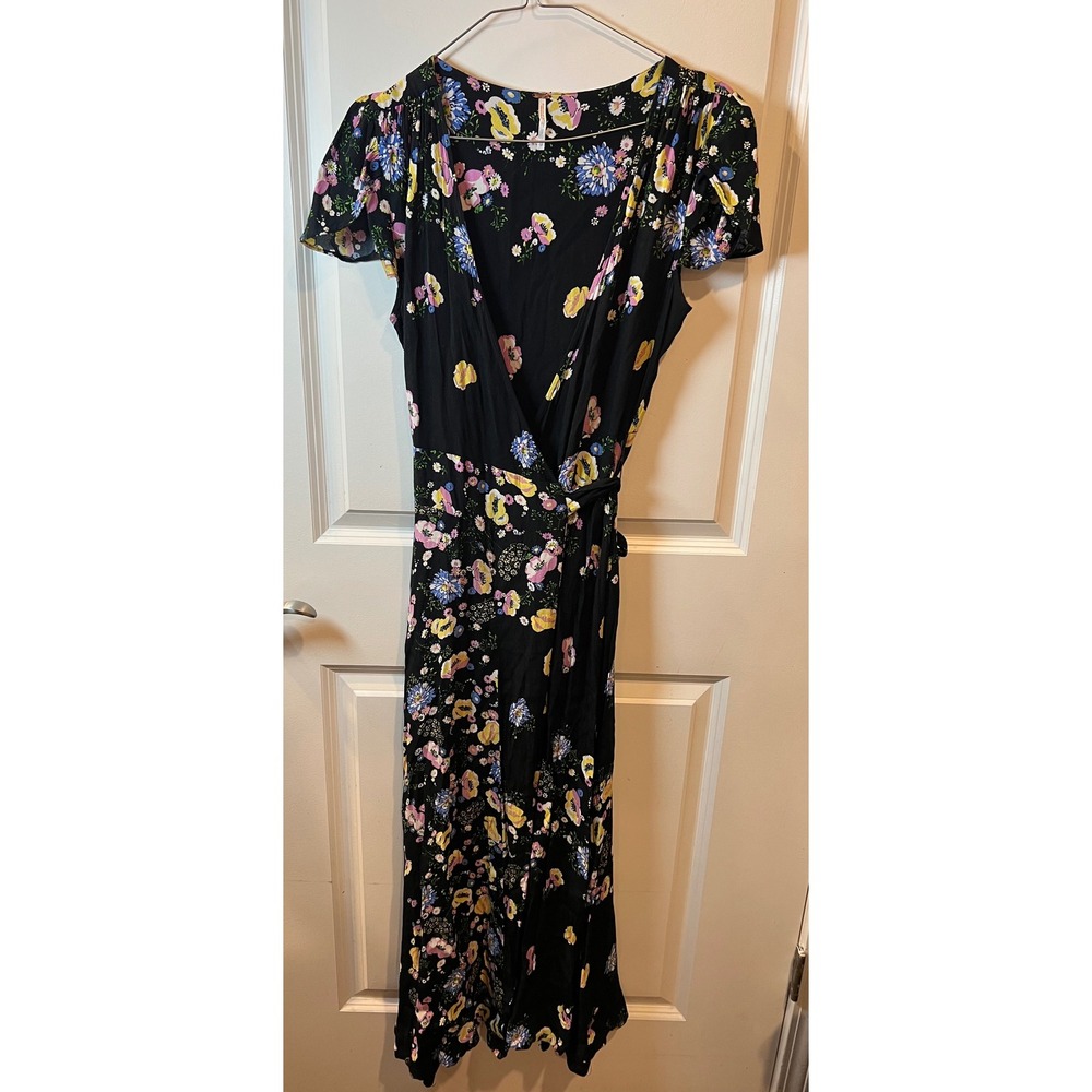 Free People Women Wrap Dress Floral Black XS